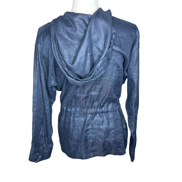 Lauren Ralph Lauren Women’s Blue 100% Linen Cinched Waist Hooded Jacket Sz M - Picture 3 of 7